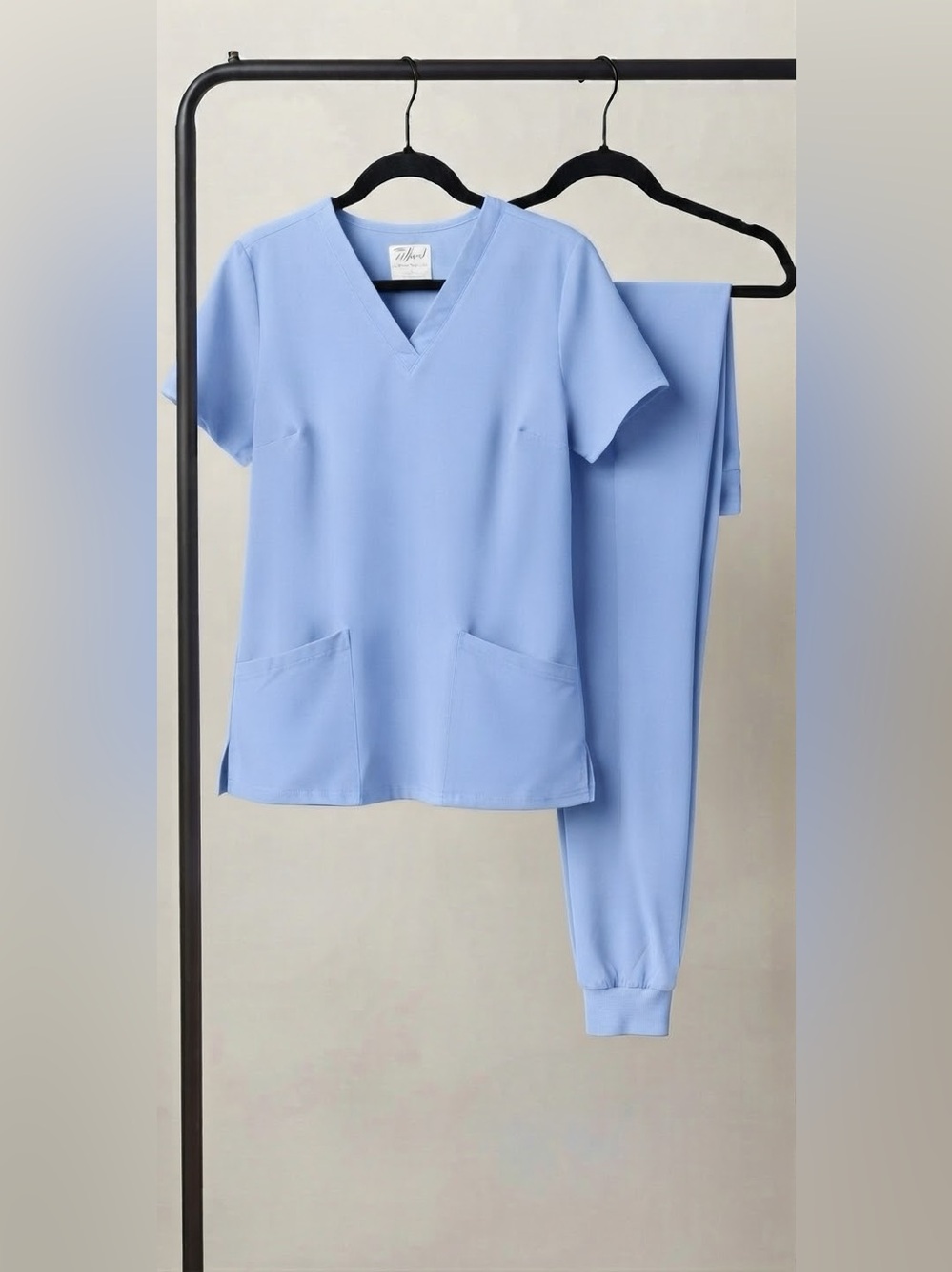 Tafford Light Blue V-Neck Scrub Top and Jogger Pants Set